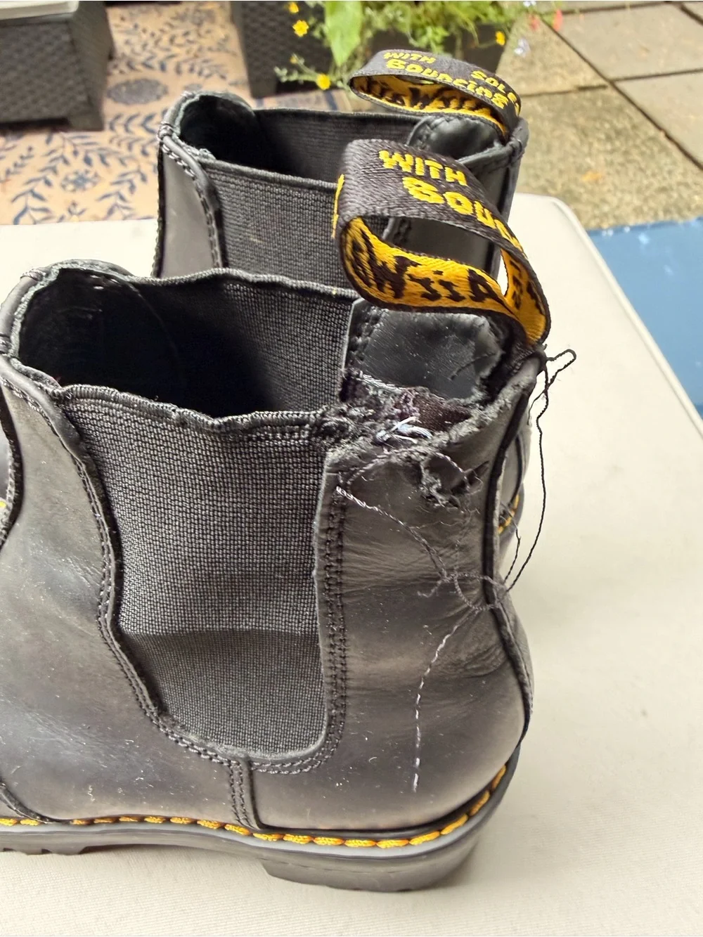 Dr. Martens Black Chelsea Lug Boots with Yellow Stitching (read description!)
